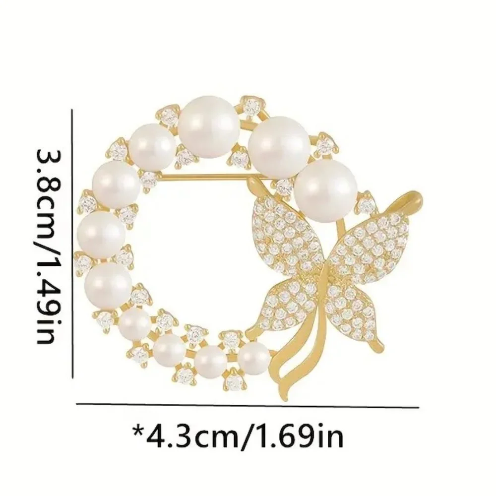 Pearl & Rhinstone Butterfly Brooch pearl rhinestone